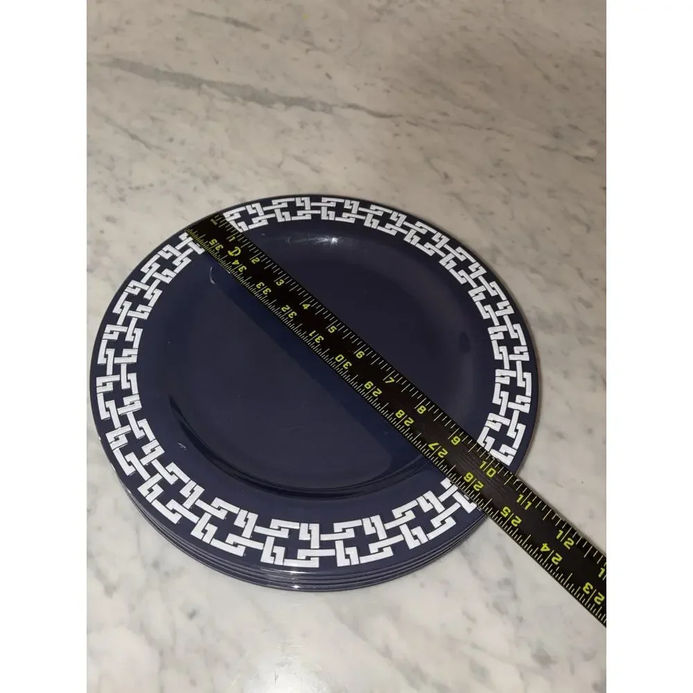 Williams Sonoma Melamine Dinner Plates Navy Bluee Nautical Chain Border Set 4